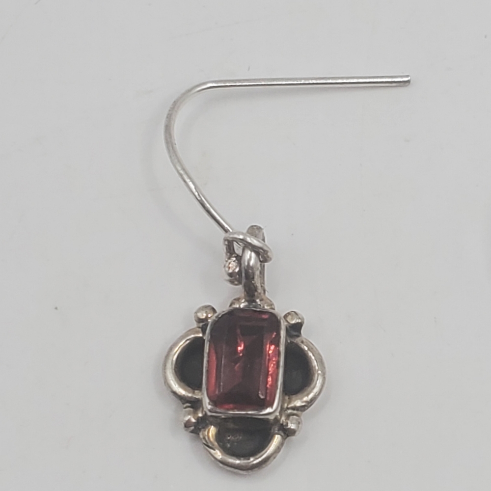 Solid Sterling Silver Genuine Garnet Dangle Earri… - image 4